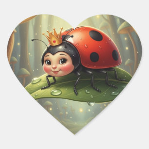 Royal Ladybug in a Leafy Dream Heart Sticker