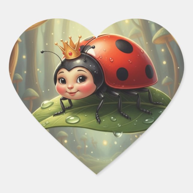 Royal Ladybug in a Leafy Dream Heart Sticker (Front)