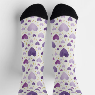 Royal Lavender Watercolor Heart & Gold Dust Socks