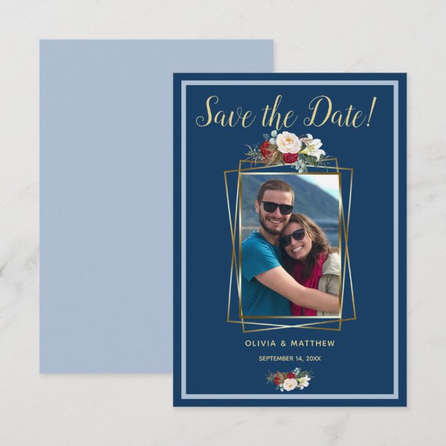 Royal-Light Blue Watercolor Blush and Red Peony Invitation (Front/Back)