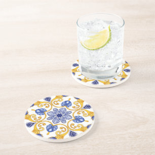 Royal Lisbon Scrollwork Elegant Portuguese Blue Coaster
