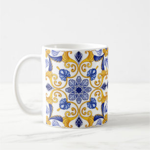 Royal Lisbon Scrollwork Elegant Portuguese Blue Coffee Mug