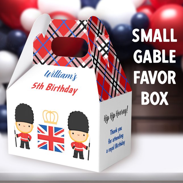 Royal London Guards British Tartan Boy Birthday Favour Box (Royal London Guards Small Gable Favor Boxes - You can choose from 3 sizes of these gable favor boxes)