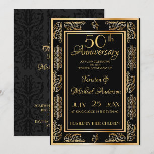 Royal Luxe Classic black gold 50th Anniversary Invitation