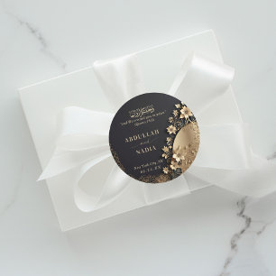 Royal & Luxurious Golden Floral Islamic Wedding Classic Round Sticker