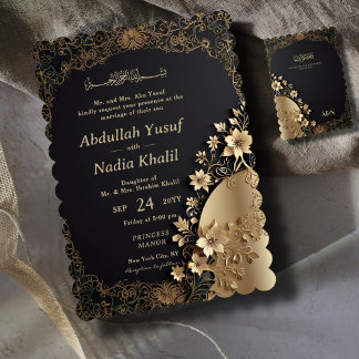Royal & Luxurious Golden Floral Islamic Wedding Invitation