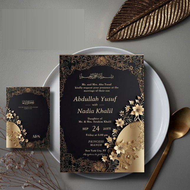 Royal & Luxurious Golden Floral Islamic Wedding Invitation (Creator Uploaded)