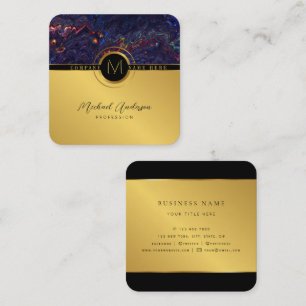 Royal Luxury Gold Round Abstract & Agate Monogram  Square Business Card