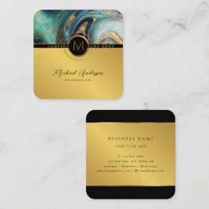 Royal Luxury Gold Round Abstract & Agate Monogram Square Business Card