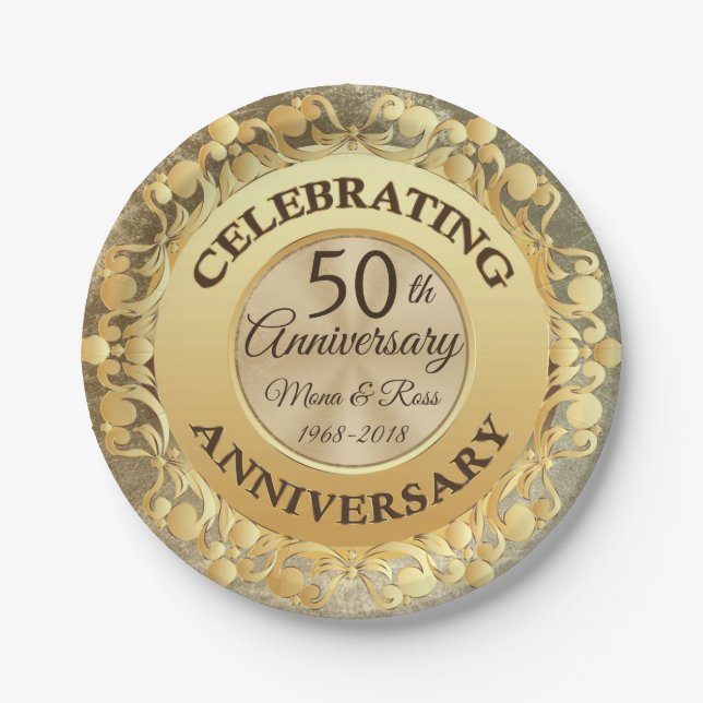 Royal Luxury Metallic Wedding Anniversary Paper Plate (Front)