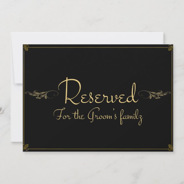 Royal luxury  "Reserved"  Wedding Sign Card (Front)