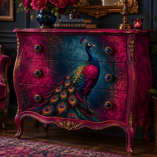 Royal Magenta Peacock Decoupage Tissue Paper