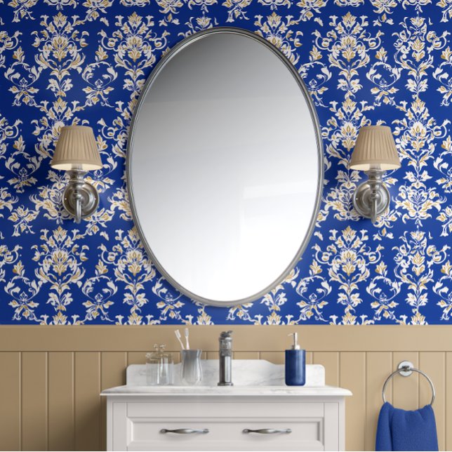Royal Majesty – Cobalt Blue, Gold, White – Glam Wallpaper (Regal Elegance Peel and Stick Wallpaper )