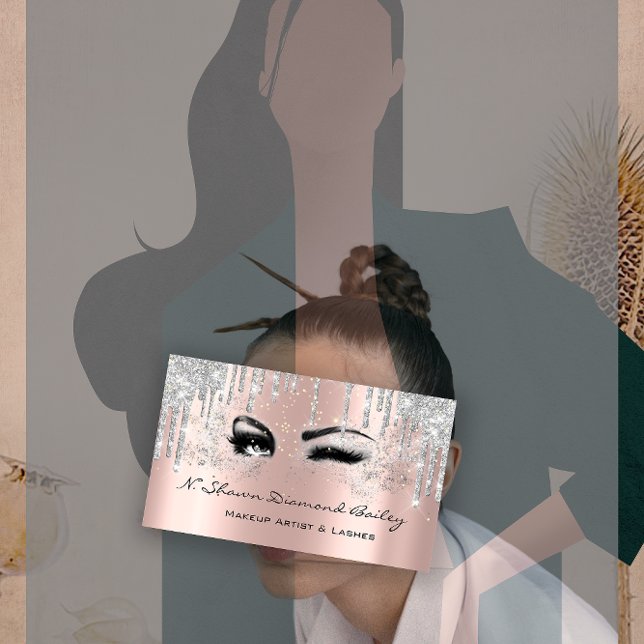 Royal Makeup Artist Lashes Rose Drip Silver Grey Business Card (Royal Makeup Artist Lashes Rose Drip Silver Gray Business Card)