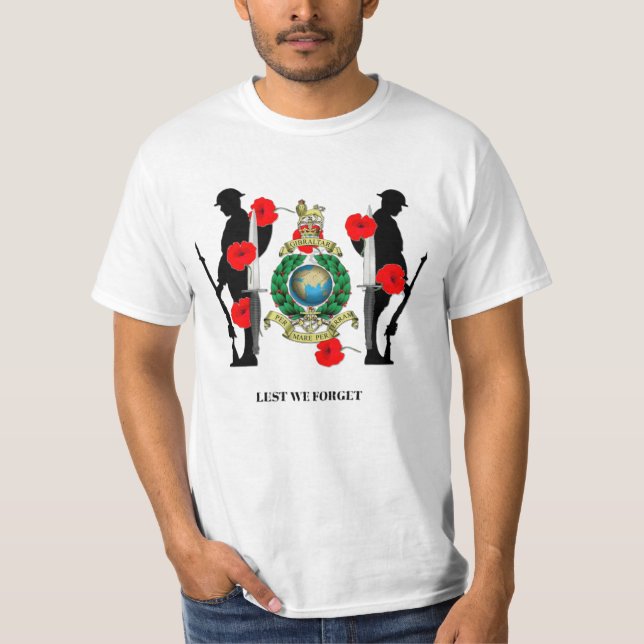 Royal Marines Remembrance Lest We Forget T-Shirt (Front)