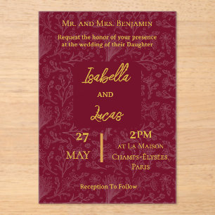 Royal Maroon ACRYLIC Customisable Invitation