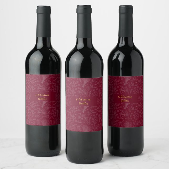 Royal Maroon Customisable Invitation Wine Label (Bottles)
