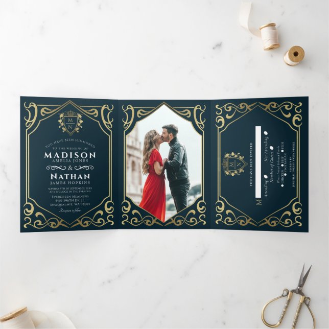 Royal Mediaeval Fantasy Monogram Wedding Invitatio Tri-Fold Invitation (Inside)