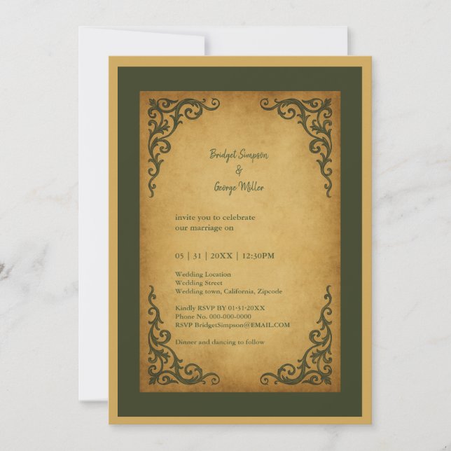 Royal Mediaeval Vintage Scroll Wedding Invitation (Front)