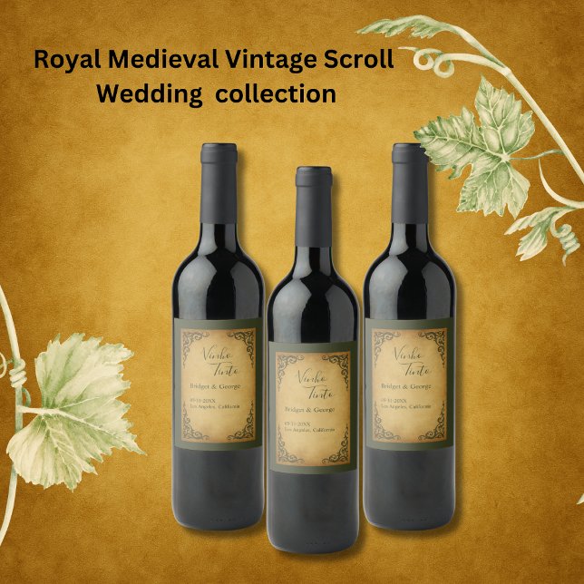 Royal Mediaeval Vintage Scroll Wedding Wine Label (Creator Uploaded)