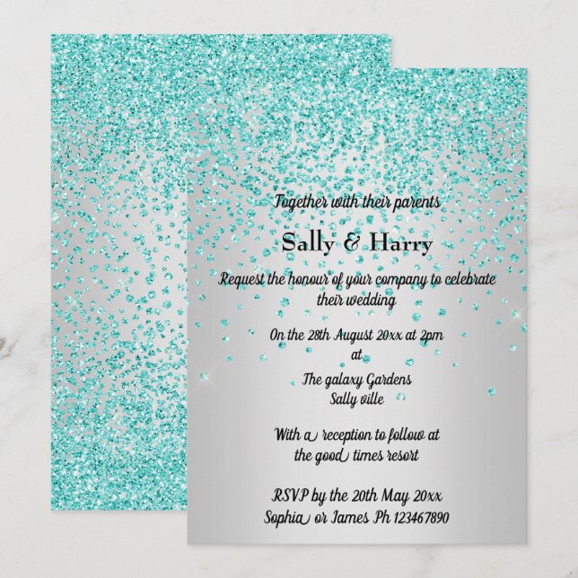 Royal Mint Diamonds wedding Green crystal Silver Invitation (Front/Back)