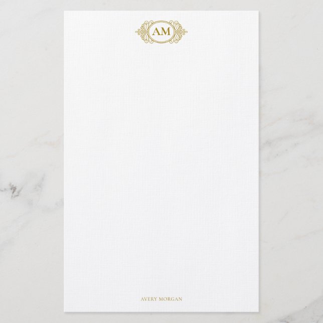 Royal Monogram Crest Luxury Gold Personalised Stationery (Front)