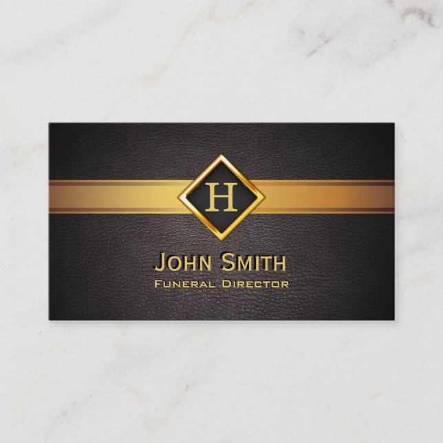 Royal Monogram Gold Label Funeral Business Card (Front)