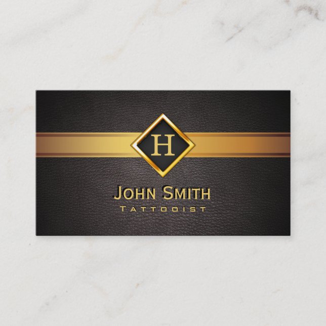 Royal Monogram Gold Label Tattoo Art Business Card (Front)