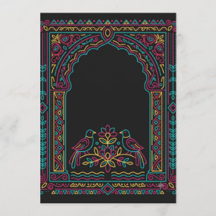 Royal Mughal Arch Wedding Invitation with Twin Bir