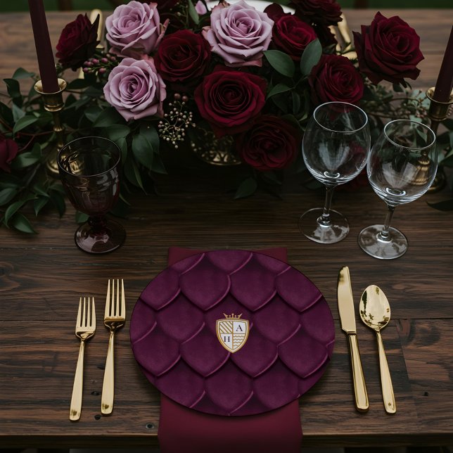 Royal Muse Mediaeval Dragon Fantasy Monogram Crest Paper Plate (Royal Muse Medieval Dragon Fantasy Monogram Crest Paper Plates)