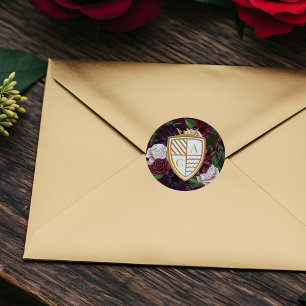 Royal Muse Mediaeval Fantasy Crest & Floral Weddin Classic Round Sticker