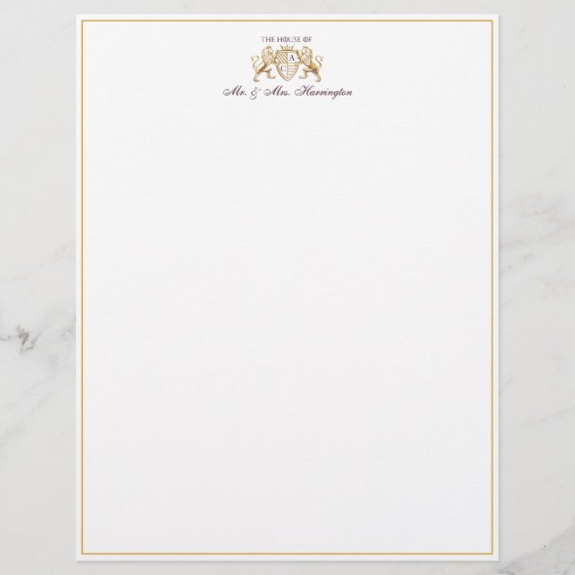 Royal Muse Mediaeval Lion Crest & Floral Wedding Custom Letterhead (Front)