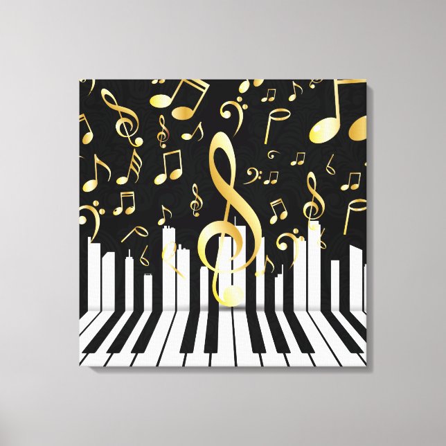 Royal Music Note black gold piano keys Canvas Print (Front)