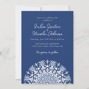 Royal Navy Blue Abstract Mandala Wedding Invitation