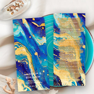 Royal Navy Blue and Gold Elegant Wedding Programme