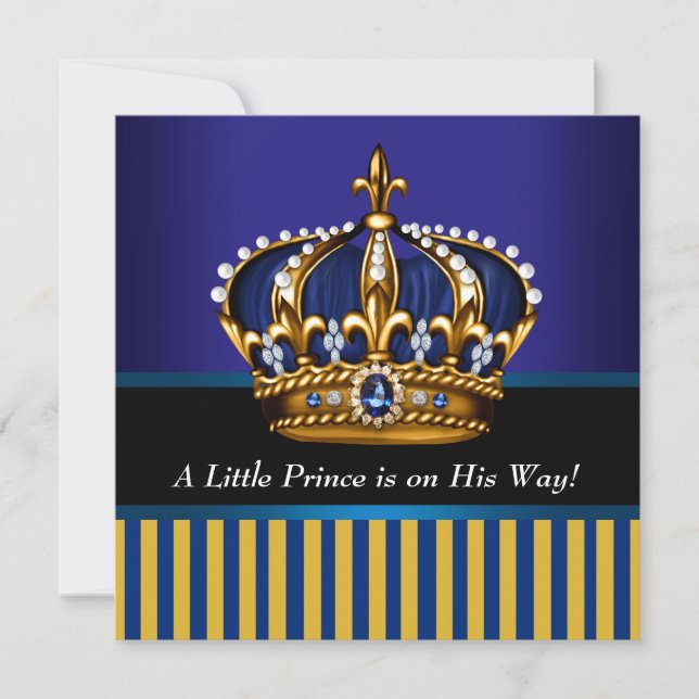 Royal Navy Blue Black Gold Prince Baby Boy Shower Invitation (Front)