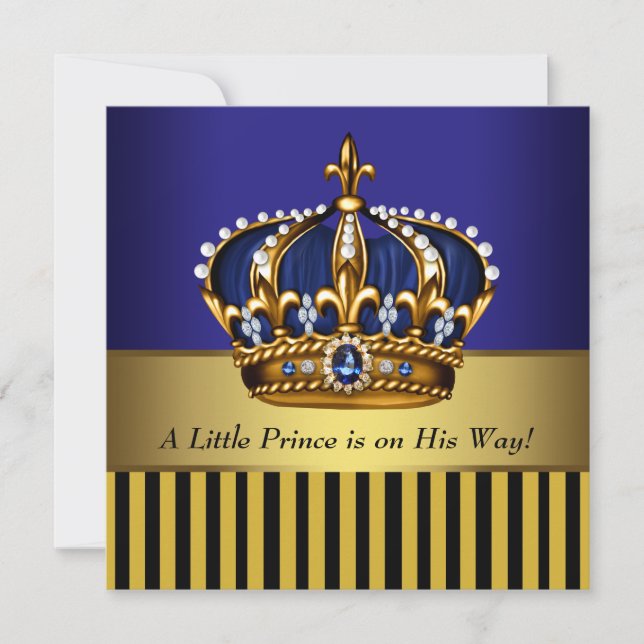 Royal Navy Blue Black Gold Prince Baby Boy Shower Invitation (Front)