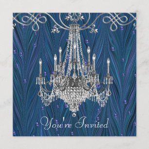 Royal Navy Blue Chandelier Party Invitations