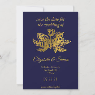 royal navy blue elegant gold photo save the date