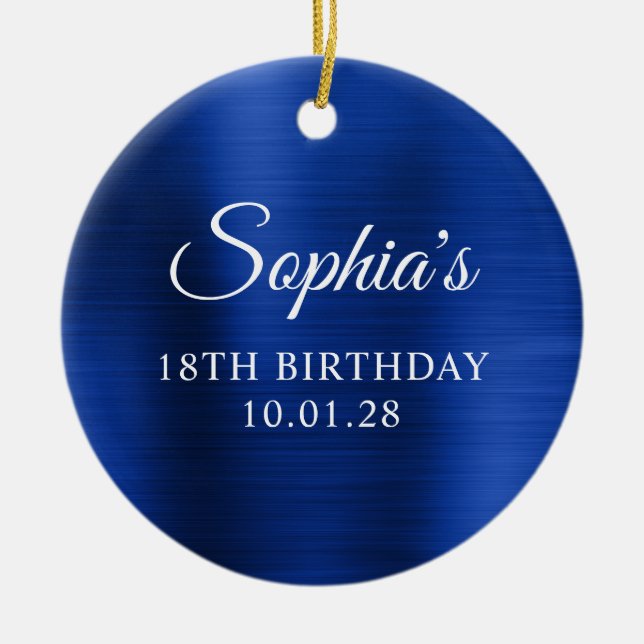 Royal Navy Blue Faux Foil 18th Birthday Photo Ceramic Tree Decoration (Front)