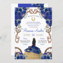 Royal Navy Blue Floral Charro Western Quinceanera 