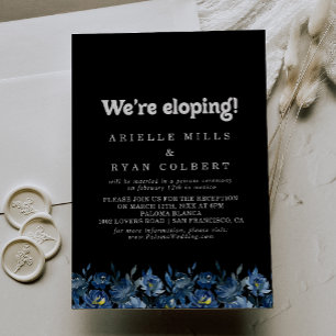 Royal Navy Blue Floral Elopement Reception Invitation
