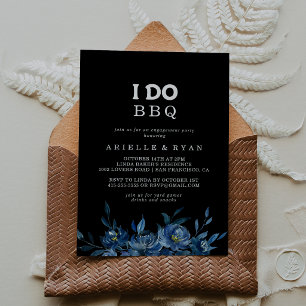 Royal Navy Blue Floral I Do BBQ Engagement Party Invitation