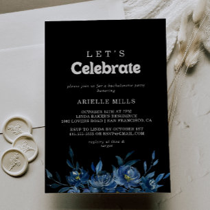 Royal Navy Blue Floral Let's Celebrate Party Invitation