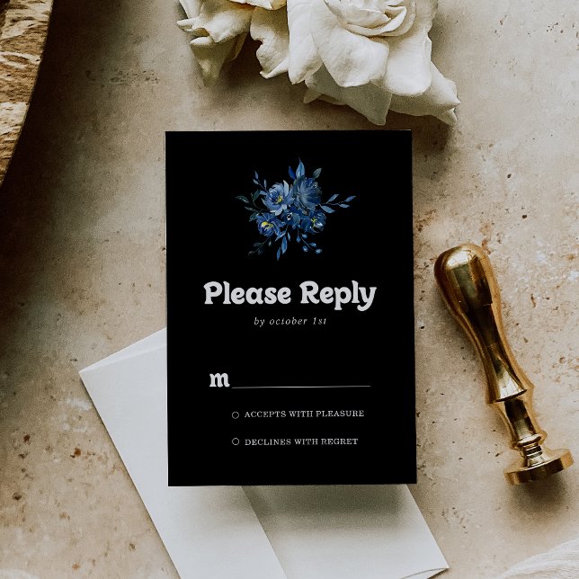 Royal Navy Blue Floral RSVP Card (Creator Uploaded)