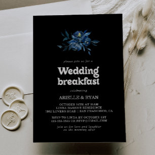 Royal Navy Blue Floral Wedding Breakfast Invitation