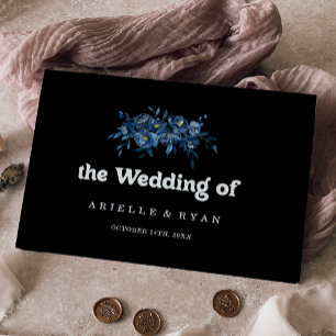 Royal Navy Blue Floral Wedding Guest Book