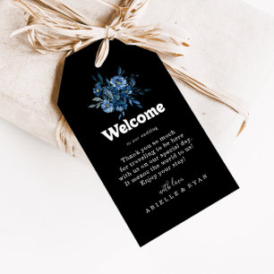 Royal Navy Blue Floral Wedding Welcome Gift Tags