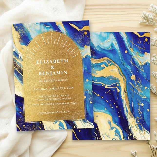 Royal Navy Blue Gold Arch Wedding Save the Date (Creator Uploaded)