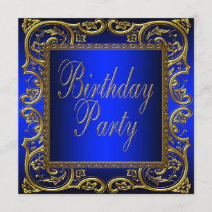 Royal Navy Blue Gold Birthday Party Invitation